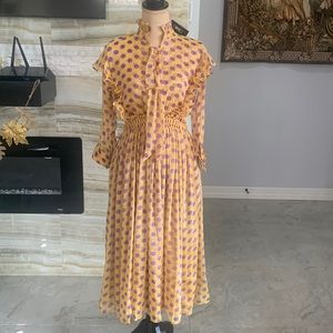 SIX Polka Dot Ruffle Collar Long Sleeve‎ Dress. Size 38. NWT
